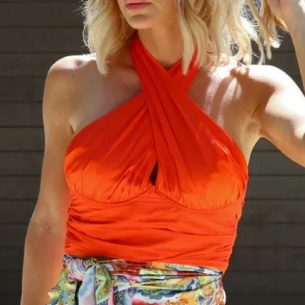 Do + Be Orange Satin Halter Top Size Large (NWT)